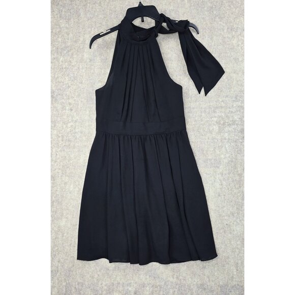 Black Halter Neck Pleated Dress With Bow Detail & Side Zipper - Picture 1 of 9